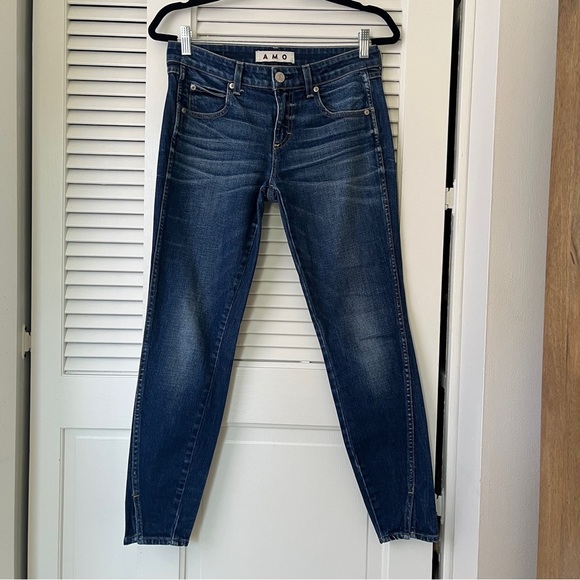 AMO Twist Low/Mid Rise Straight Leg Denim Jeans Split Cuff | True Blue | Size 26 - Picture 2 of 10